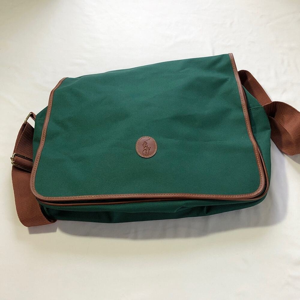 Vintage Ralph Lauren fragrance green canvas messenger bag preppy classic